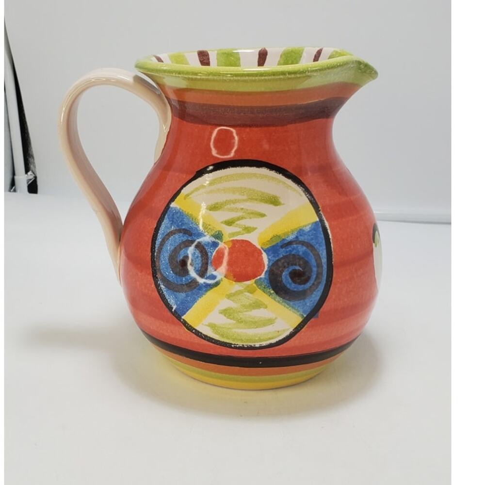 Pier 1 Pottery, Hand Painted Pitcher, Italy SIGNED C. Jortini, PRE-OWNED